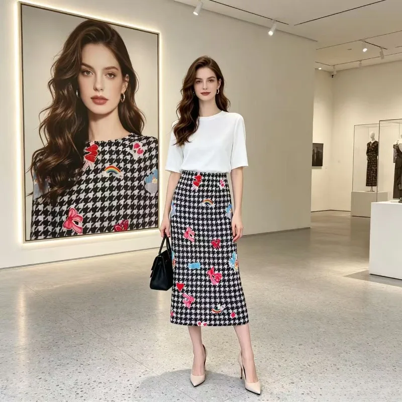 

Miyake Pleated 2026 Summer Retro Print Skirt Women Fashion Casual High Waist Slimming Pleated A-line Midi Skirt Versatile Pleat
