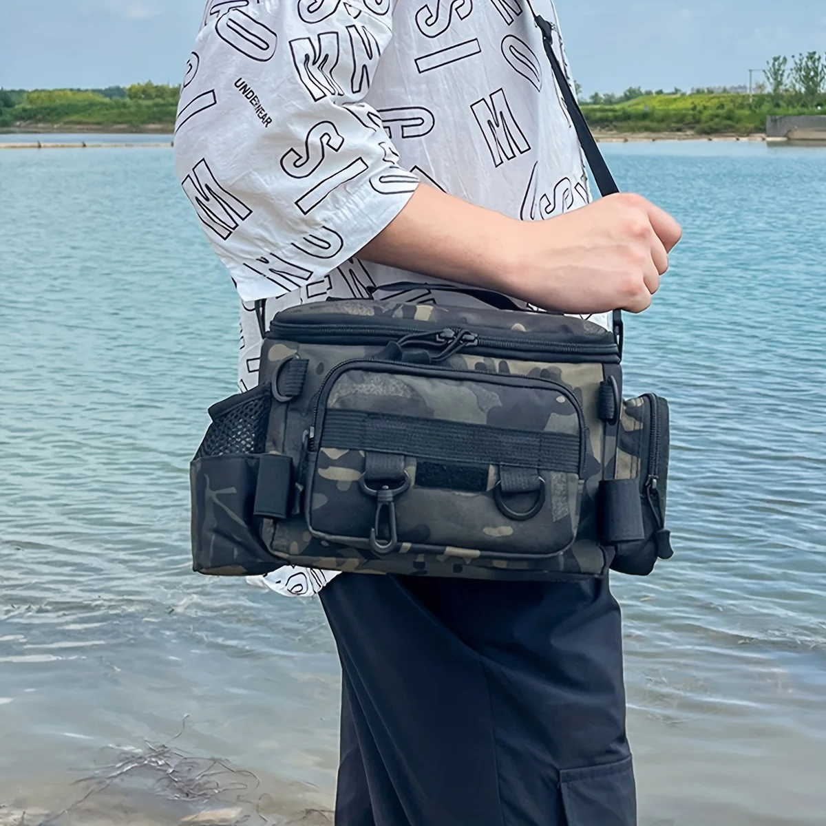A practical fishing gear bag - canvas waist bag crossbody shoulder bag, universal travel sports bag