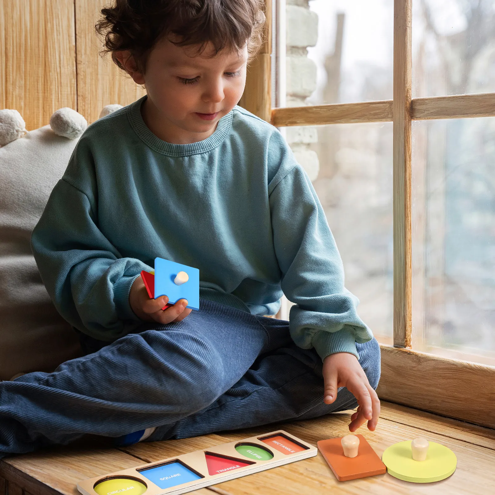 

Early Educational Wooden Shape Sorting Board Geometric Puzzle Peg Puzzle for Fine Motor Skills Development Colorful Cognitive