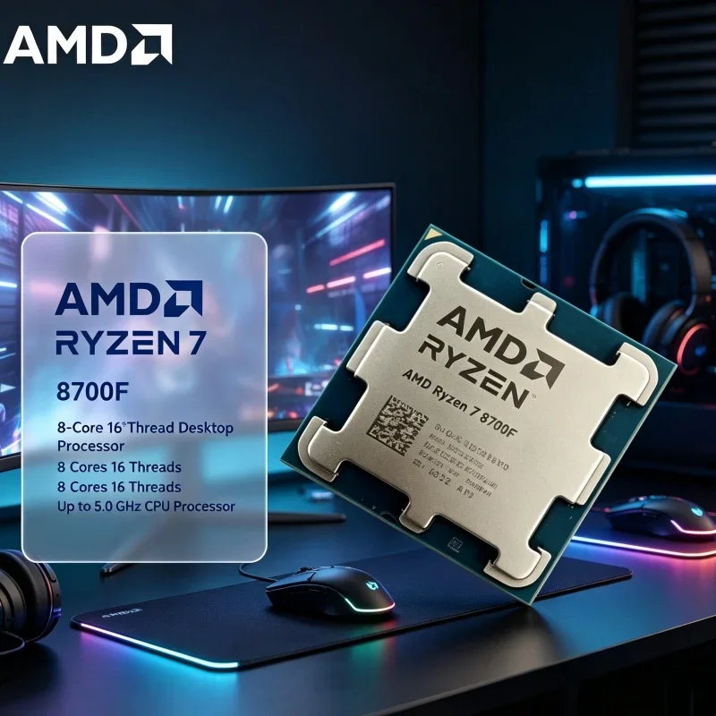 AMD R7 8700F CPU 5.0GHz Boost 8 Core 16 Thread 16MB L3 Cache 65W TDP AM5 Desktop Computer Processor