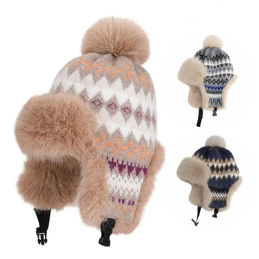 Fashion Basin Hat Ear Protect Thick Fleece Winter Hat Soft Knit Wind Resist Knitted Hat Lady Wear