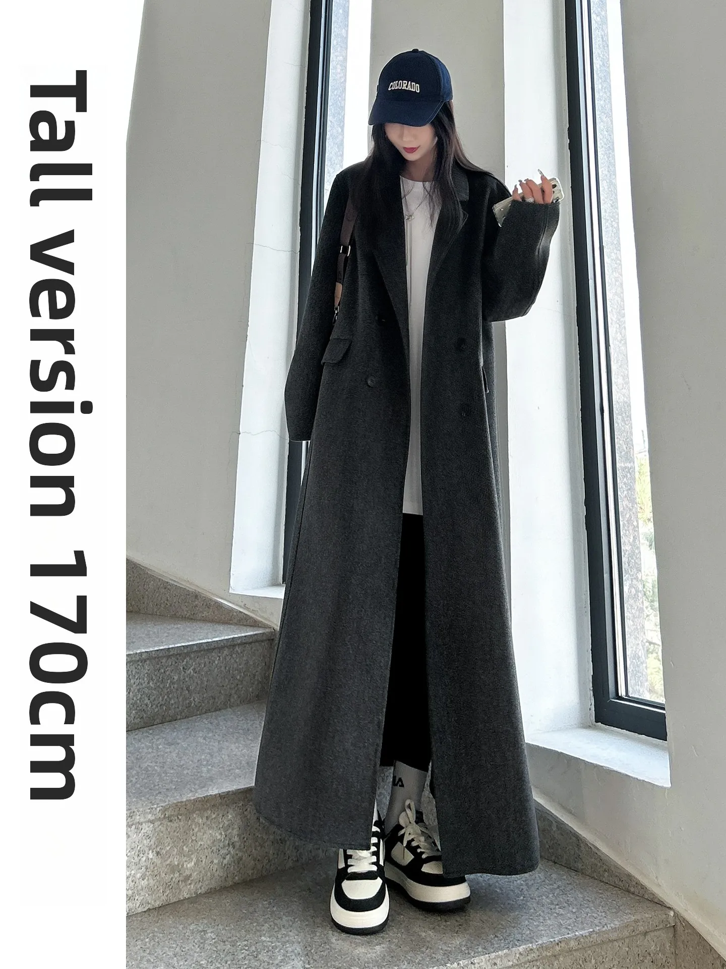 

ay шерстяное двустороннее пальто-бомеры, длинная версия, осенне-зимняя верхняя одежда, корейский свободный крой на пуговицах, Embellied