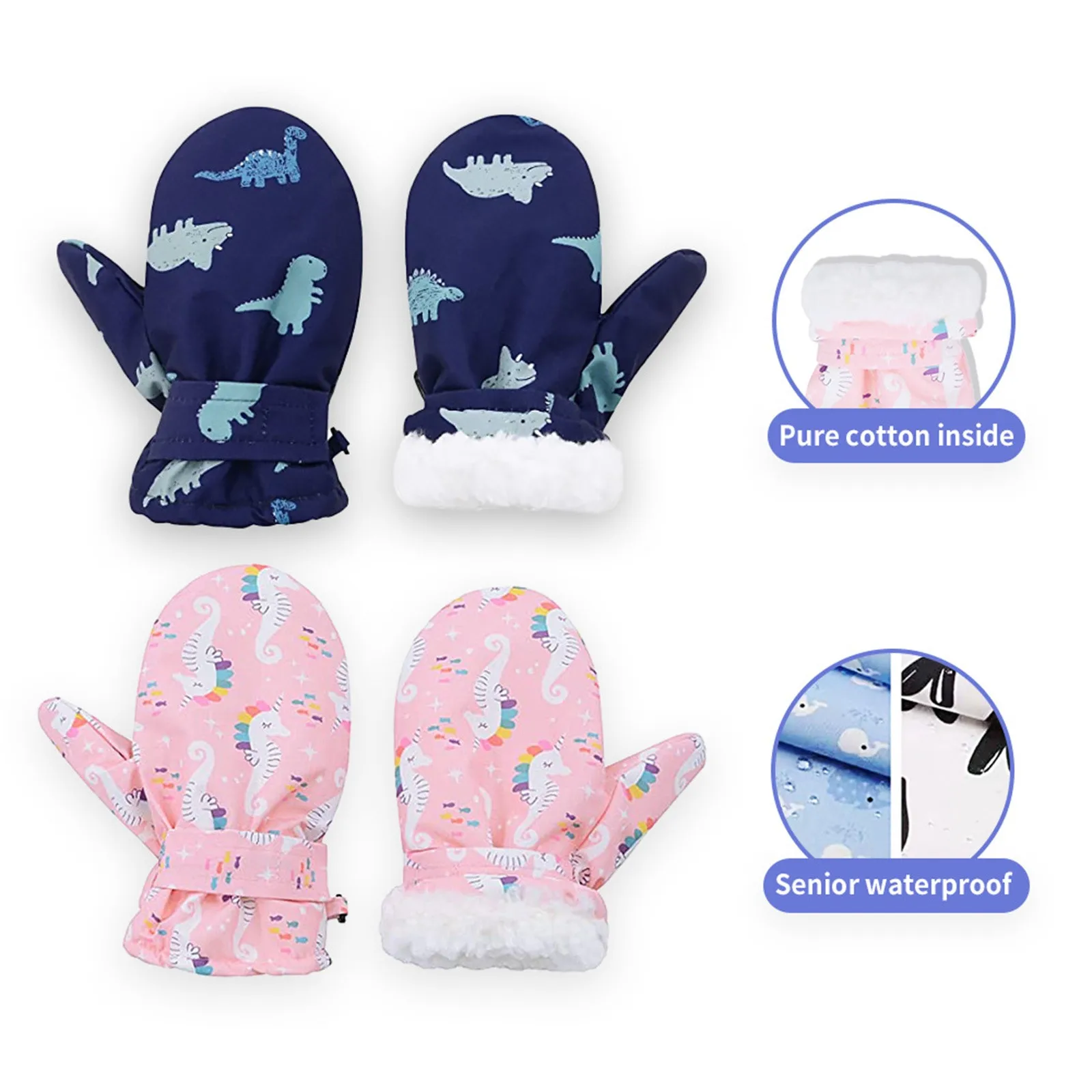 

Toddler Children Printed Mittens Autumn And Winter Waterproof Warm Thickened Fleece Lined Skiing Snow Gloves шапка детская