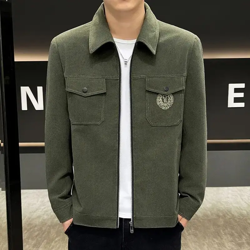 

Casual Faionable Men's Jaet Spring Autumn Flip-Collar Youth All-Match Busin Casual Korean Sle Versatile Top irt