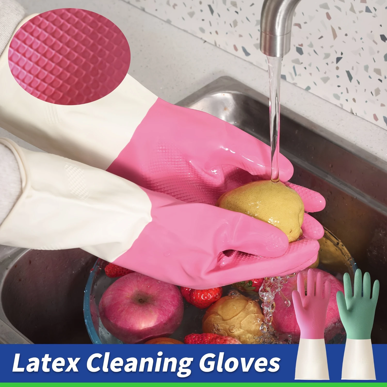 12 pairs of latex cleaning gloves, reusable, anti slip and waterproof design, suitable for  cleaning, gardening, pet care and ot