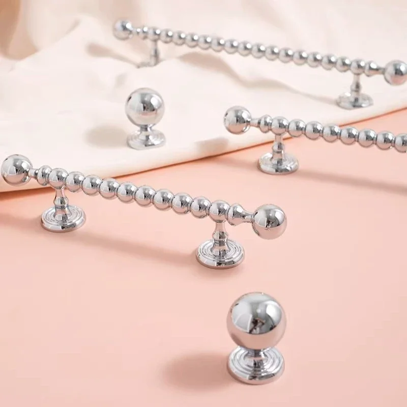 French Style Silver Bead Handles Light Luxury Silver Small Ball Shoe Cabinet Door Handle Creative Wardrobe Furniture Long Pulls