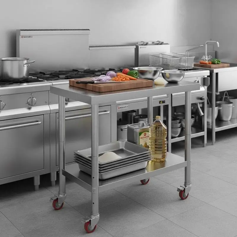

Metal Utility Bench 12 x 24 x 34 Inch For Kitchen Restaurant Workshop, 700 LBS Capacity 4 Casters 3 Adjustable Levels Heavy Duty Prep Station Silver