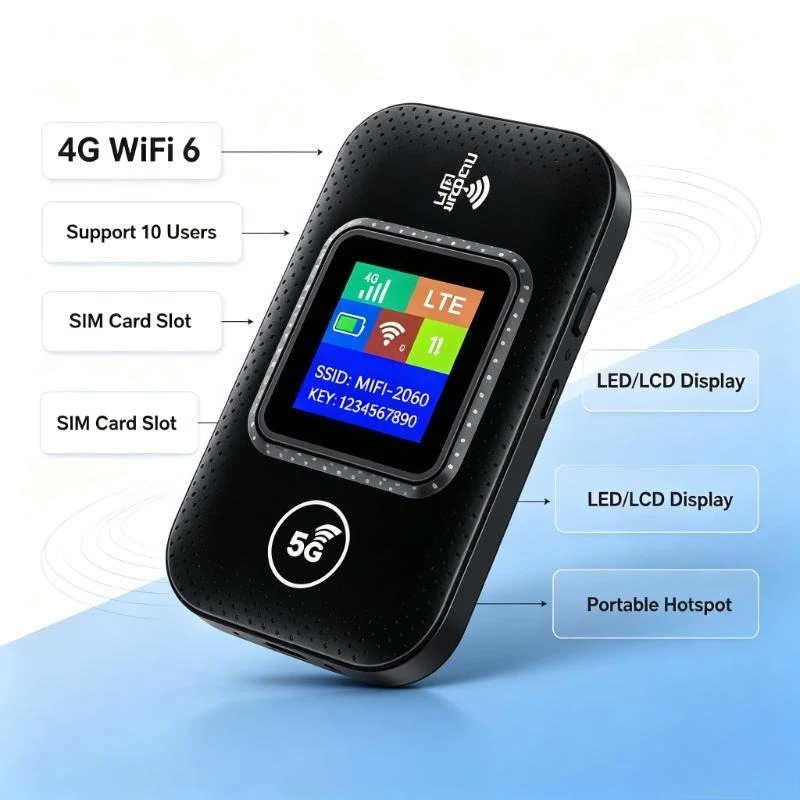 4G WiFi 6 Mobile Hotspot Router Support 10 Users with SIM Card Slot Wireless Router Portable WiFi Hotspot for Home Travel