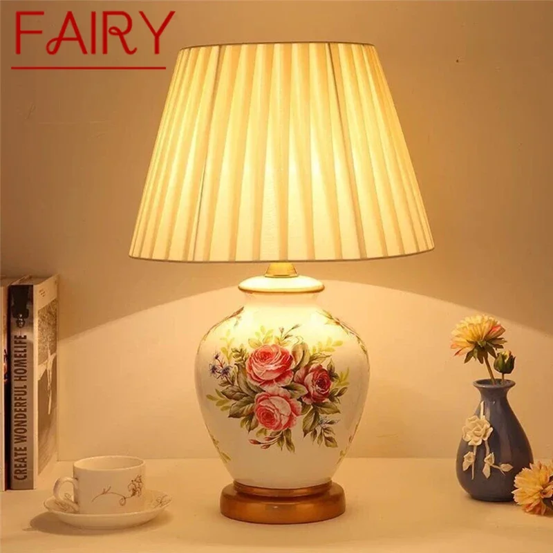 FAIRY Contemporary ceramics Table Lamp American style Living Room Bedroom  Bedside Desk Light Hotel engineering Decorative