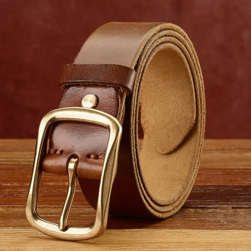A pure handcrafted leather top layer belt for men versatile and casual