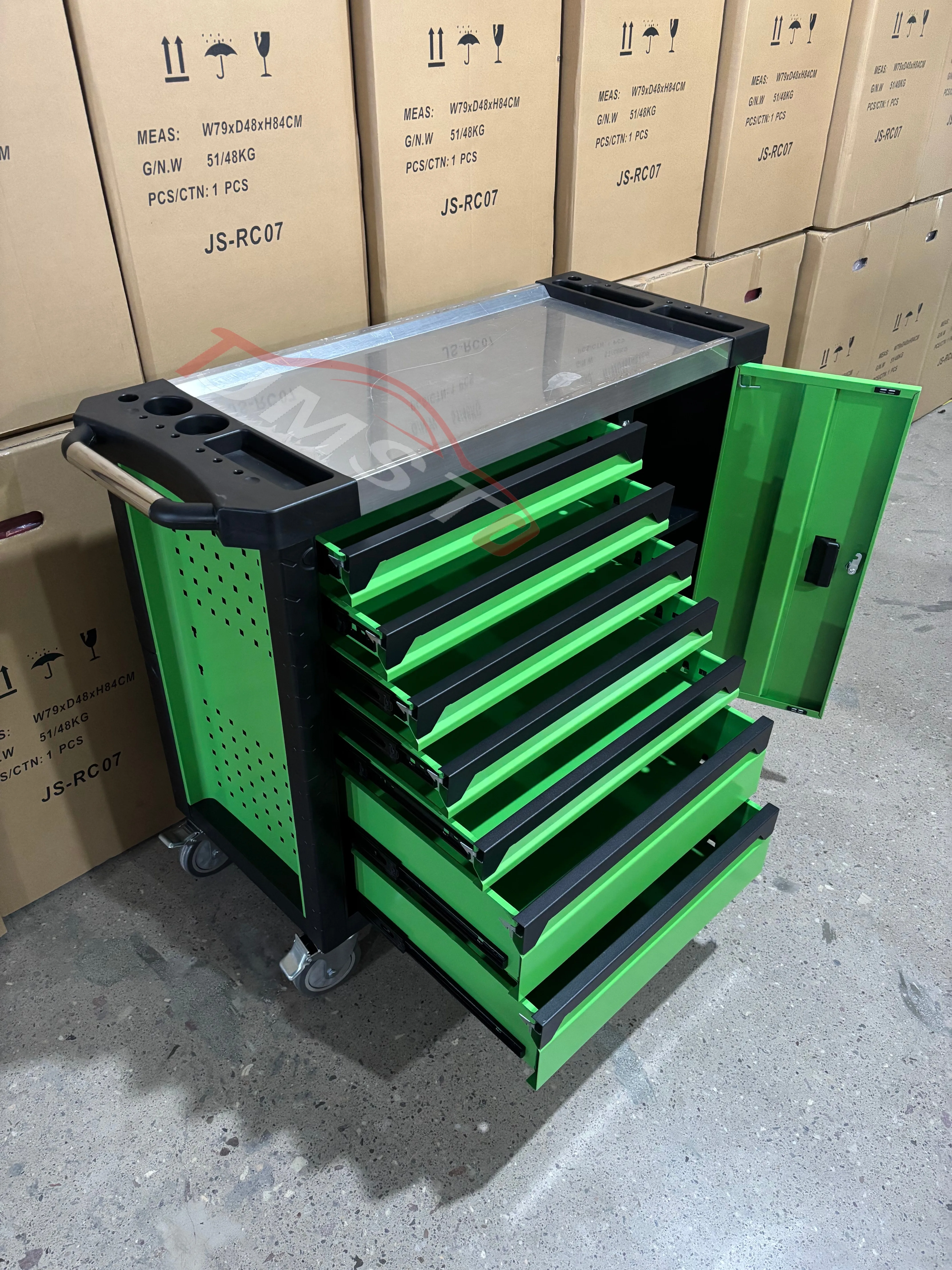 Cost Effective OEM 7+1 Drawer Workshop Storage Tool Cabinet Mobile SPCC Steel Tool Trolley 250kg Load Capacity Powder Coat