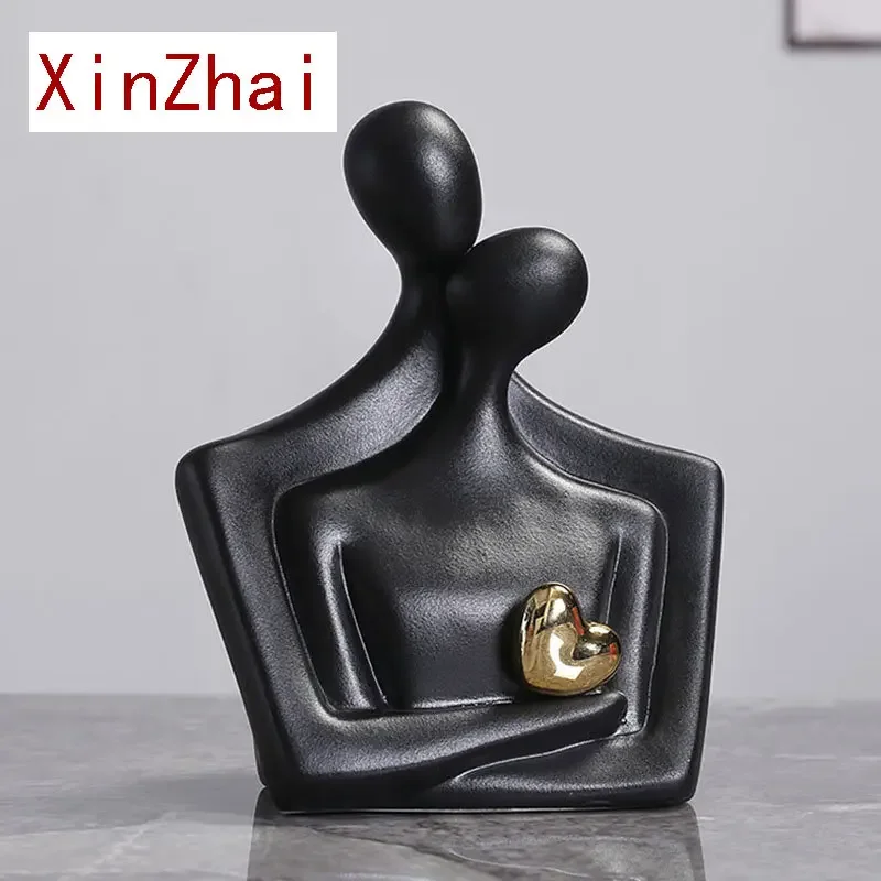 

Lovers Hug Figurines Ceramic Love Sign Abstract Art Statue Couple Sculptures Scandinavian Style Decoration Accessories Bedroom