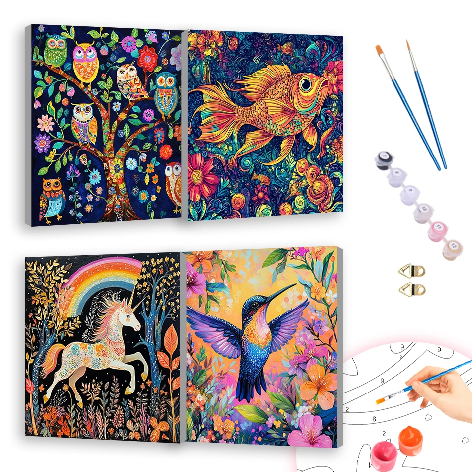 

RUOPOTY Diy Painting By Numbers For Beginner Flower animals 20x20cm With Frame Canvas Picture Paint Kit Color Markers Home Decor
