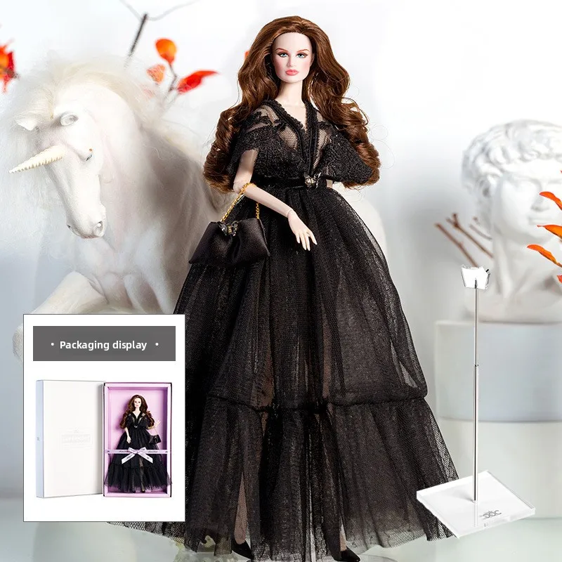 Muñeca supermodelo de 32cm con ropa con soporte para muñeca, traje de moda negro, serie romántica, vestido de princesa, juguetes DIY, caja de regalo para coleccionista