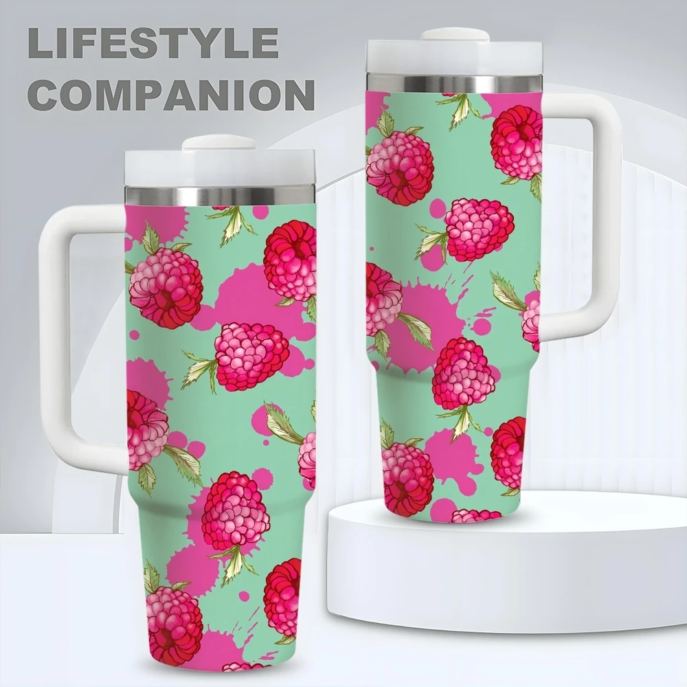 Pink Raspberry Vacuum Flasks 40oz Stainless Steel Vacuum Insulated Tumbler with Straw Leak Resistant Travel Mug