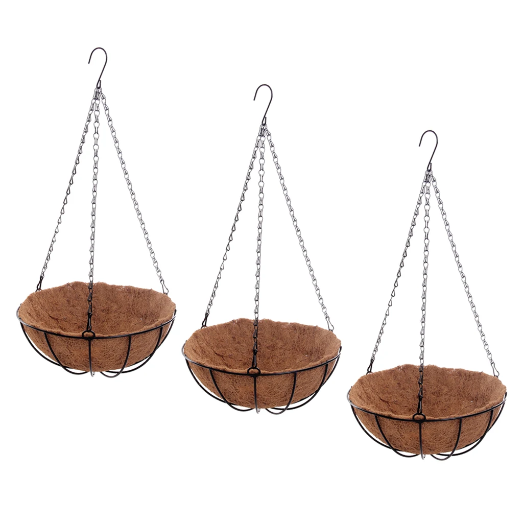 

3pcs 8'' Hanging Basket Metal Plant Flower Floral Pot Coconut Fiber Liner