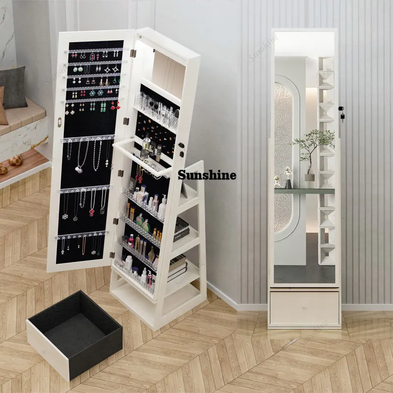 

Floor-to-ceiling jewelry, cosmetics, mirror cabinet, integrated rotating multi-functional storage full-length mirror