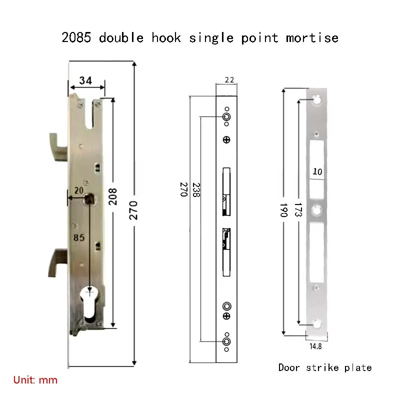 2085 2885 3585 4585 Schlosskörper Smart Lock Einsteckschloss mit Haken für Aluminium-Schiebetüren – Detail 1