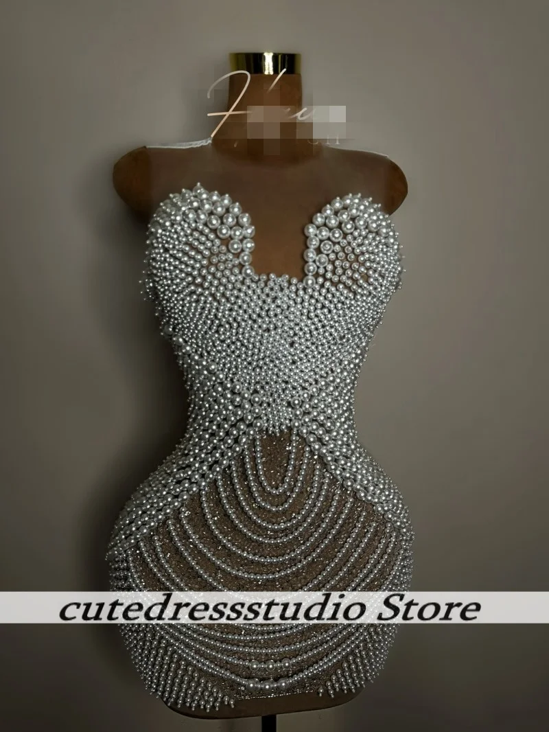 Luxurious Peal Beaded Sequin Birthday Party Dresses For Women Customized Nigerian Homecoming Dress Prom Gowns Vestido De Festa