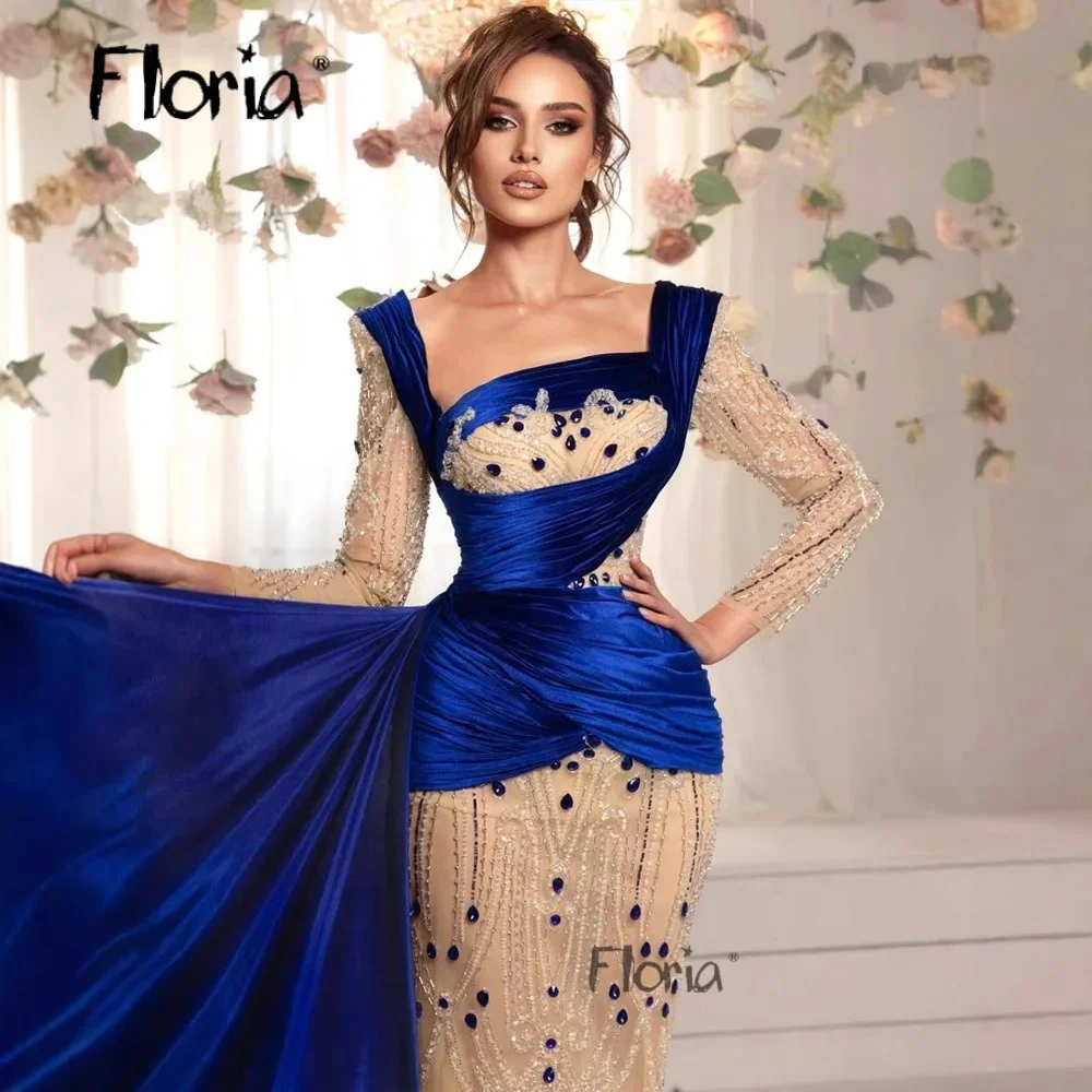 

Королевское синее платье для выпускного вечера с квадратным вырезом, велюровая верхняя юбка сбоку, свадебные платья для гостей, Аравия, Саудовская Аравия, вечерние платья цвета шампанского по индивидуальному заказу 2025 г.