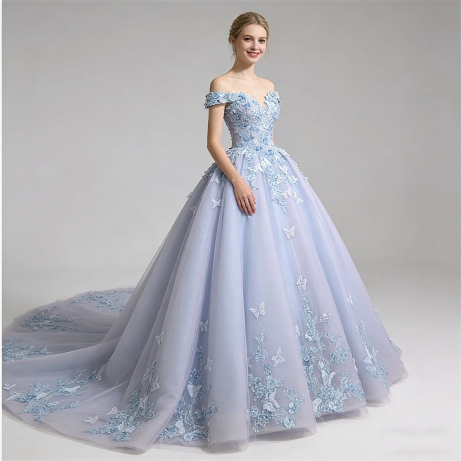 

Роскошное платье для XV-летия с рукавами-крылышками, кружевными аппликациями, бандажной спинкой, бальное платье со шлейфом для свадьбы, вечеринки, выпускного вечера, квинсеаньеры, на заказ