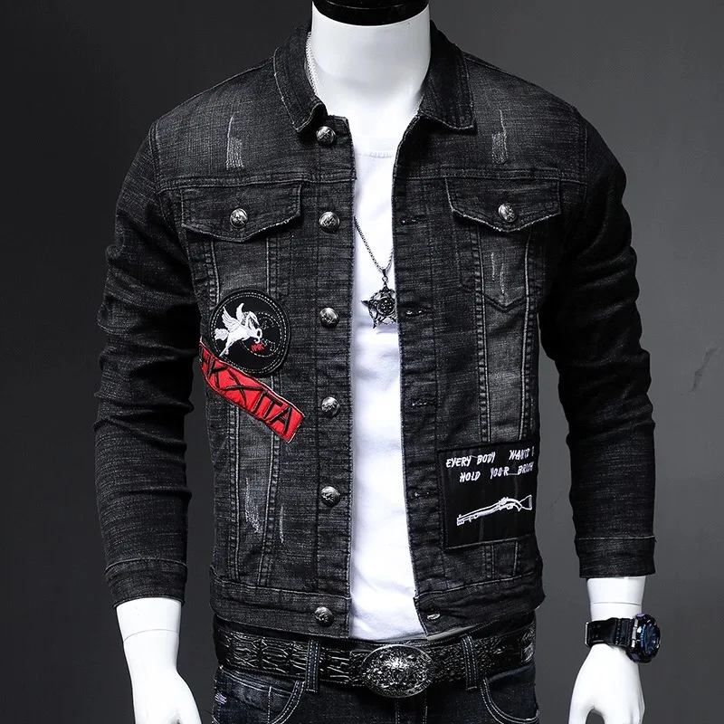 High-End Embroidered Jeans Jacket Men's Trendy Korean Style Slim Fit Casual Versatile Leisure Jacket Fashionable Top