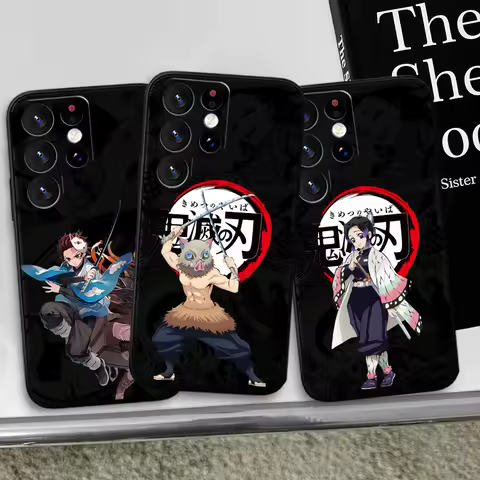Anime Demon Slayer For Samsung S24 S23 S22 S21 S20 FE S10e S10 S9 Ultra Plus Plus Soft Silicone Black Phone Case