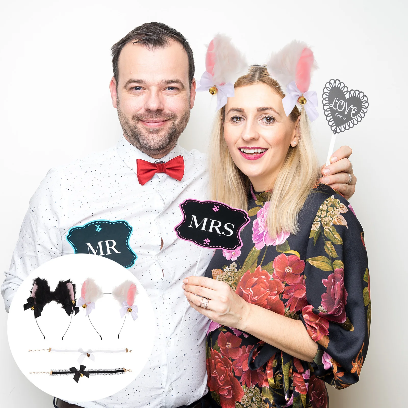 Ensemble de collier ras du cou en dentelle, bandeau oreilles de chat, accessoires de Costume de Cosplay, accessoires Photo de fête d'halloween, Costume de Cosplay de chat 4 pièces