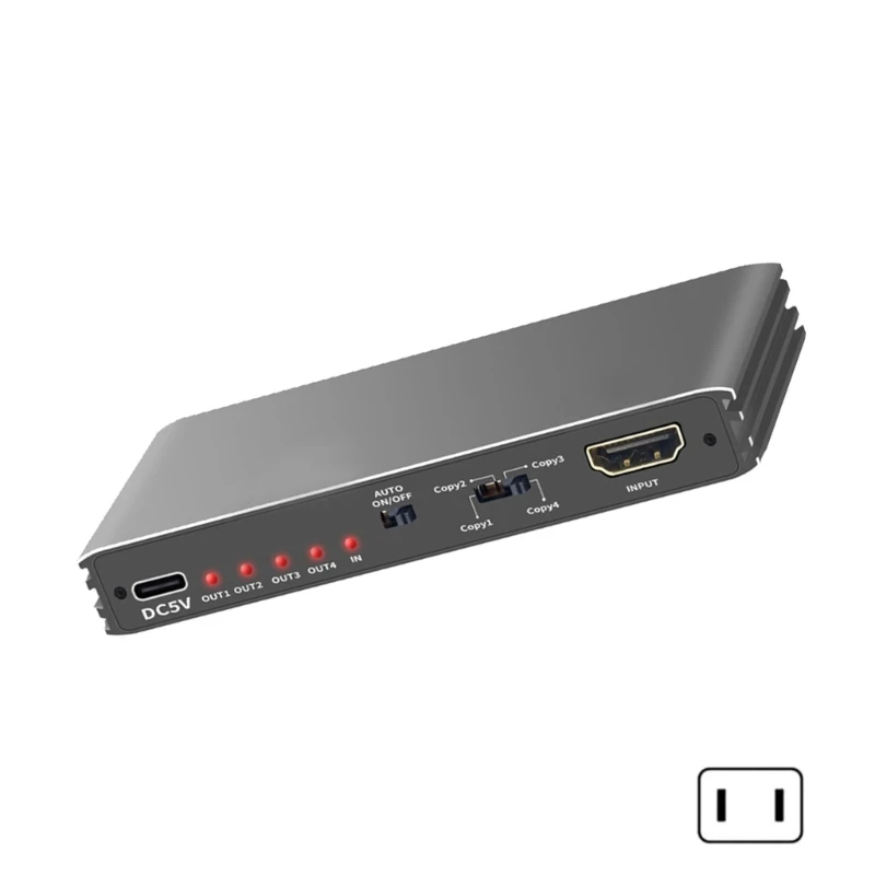 4 Output Video Splitter 8K60Hz Resolution 60Hz High Dynamic Aluminum Housing