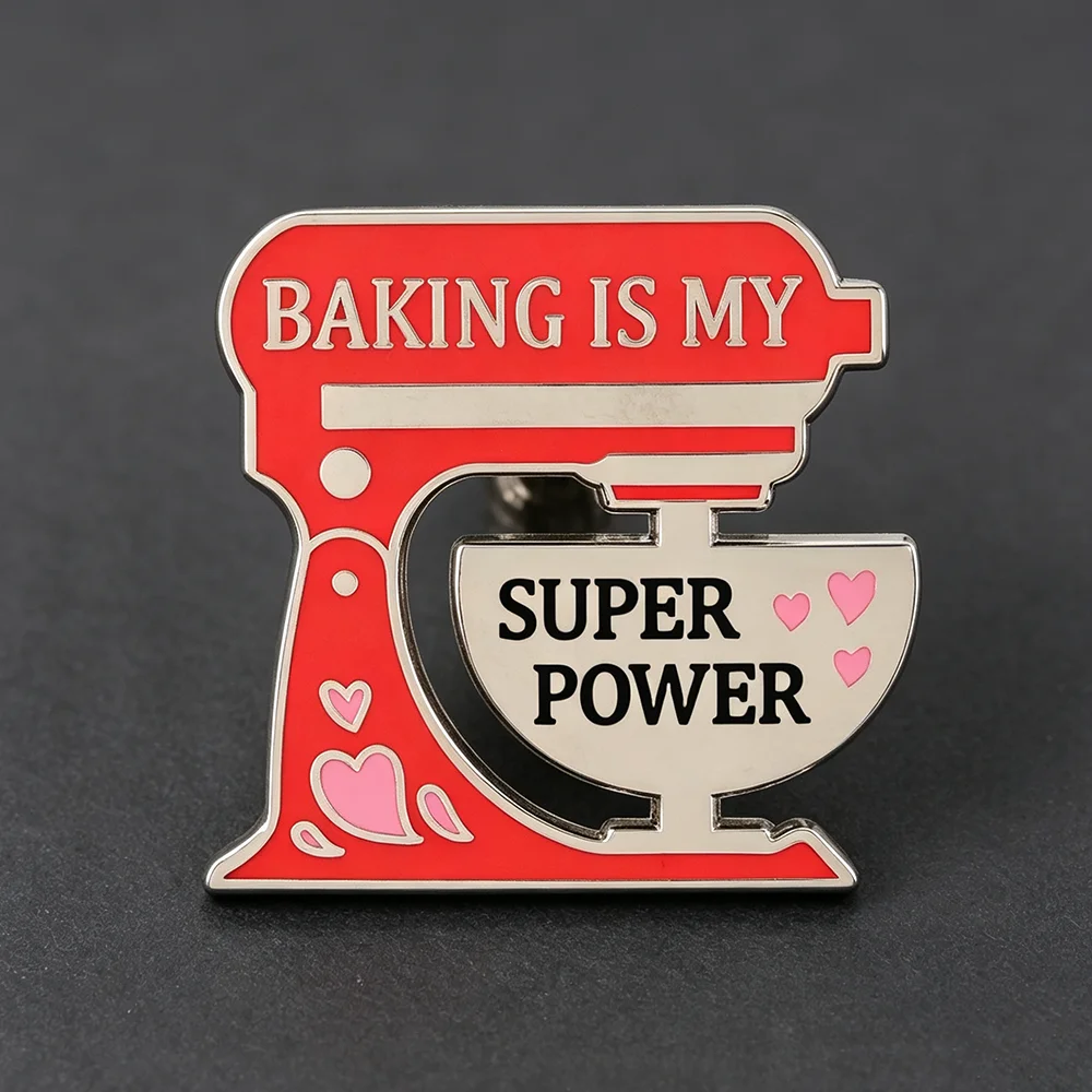 Backen ist meine Superkraft – Emaille-Anstecker mit lustigem Back-Zitat, Koch-Logo, Brosche für Bäcker und Backbegeisterte, Dekoration, Geschenk – Detail 11