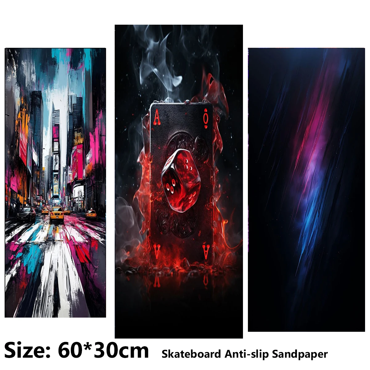 電動スクーター滑り止めステッカー-サンドペーパー-スケートボード-グリップテープ-シート-60-30cm-ストリートグラフィティ-ポーカーパターン入り