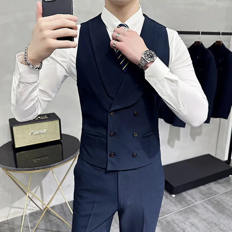 

Double-breasted vest for men, groom, best man, brother vest, Korean style business trousers, formal suit YL3227