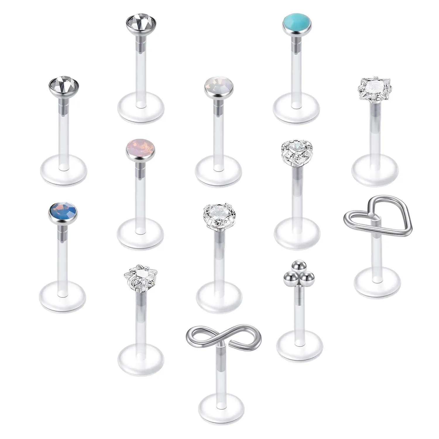 1pcs 16G Lip Rings Ear Studs Plastic Piercing Jewelry Push in Cartilage Earring Clear Rod Tragus Earrings 6mm 8mm 10mm