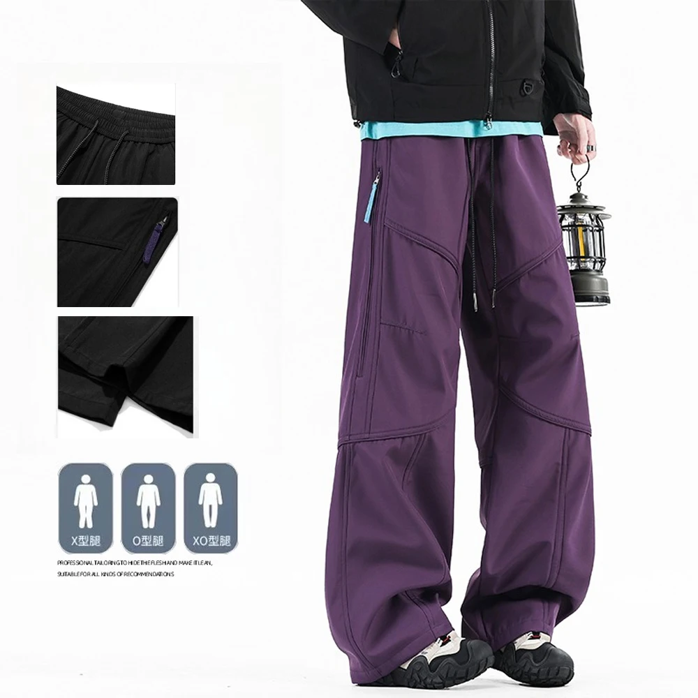 

Outdoor Camping Autumn Casual Pants - Work Style Loose Fit Trousers (Dark Gray/Black/Purple) M-4XL Windproof Waterproof
