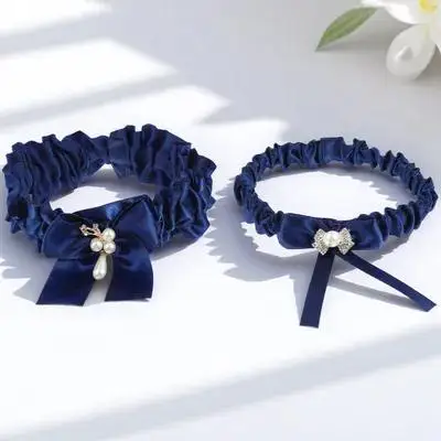 

2pcs Bride Garter For Wedding Day Elegant Pearl Leg Garter Set Bridal Thigh Band One Size Fits Most Wedding Garters For Bride