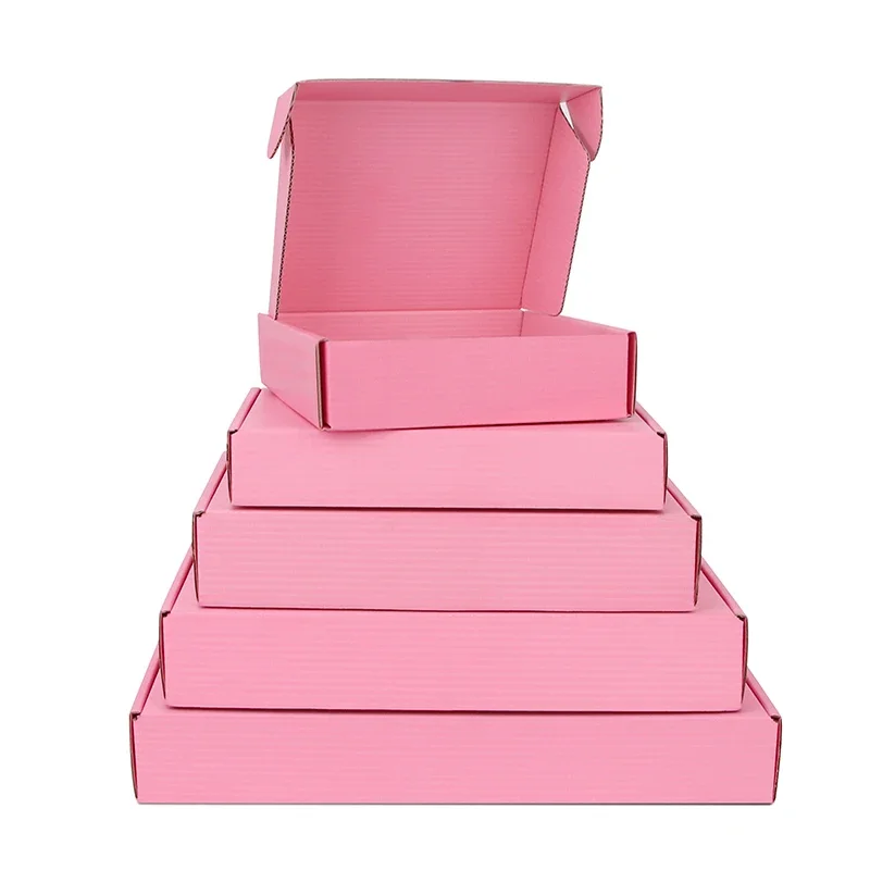 5pcs /lot Pink Corrugated Paper Box Business Box Aircraft Thicken Carton Postal Express Shipping Package