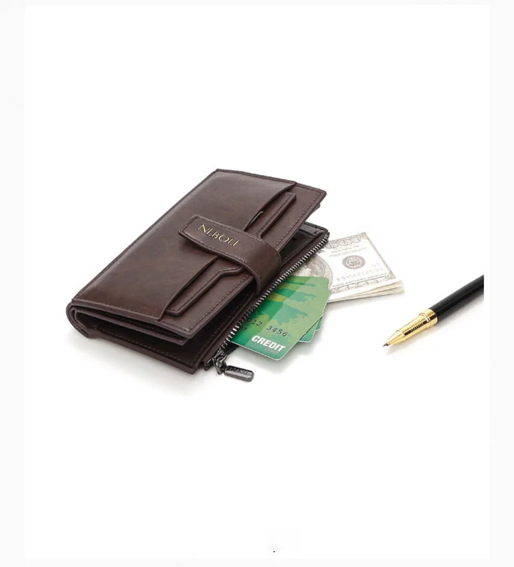 Vintage Crazy Horse Leather Men's Wallet - 3-Fold Buckle, Multi-Function, Multi-Card Holder, Large Capacity Business Long Wallet