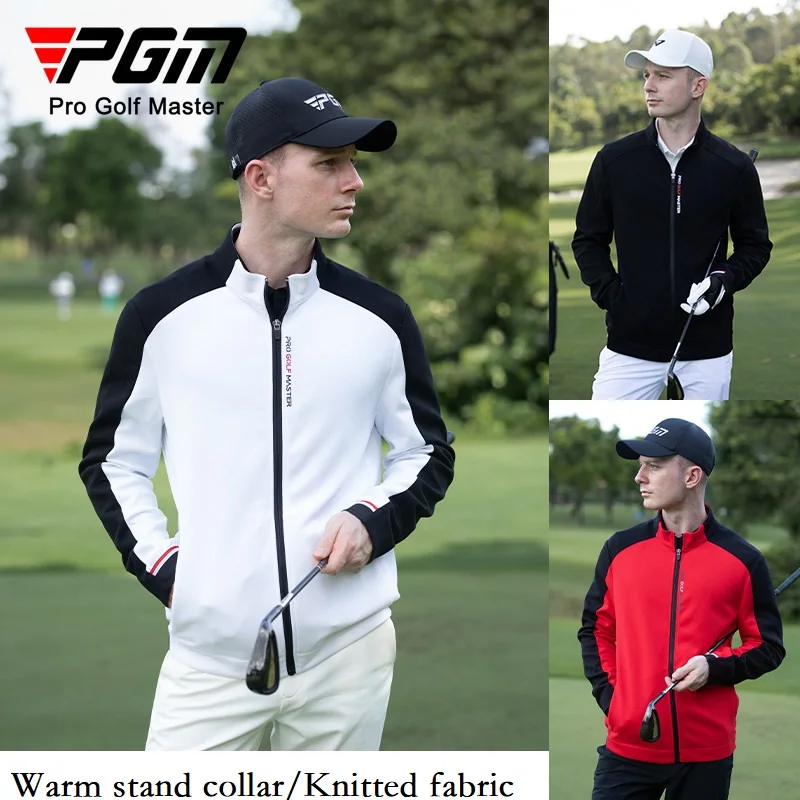 Pgm Golf Clothing Men's Autumn Winter Windproodf Sport Coat Stand Collar Warm Golf Jacket Male Patchwork Casual Knitted Wear