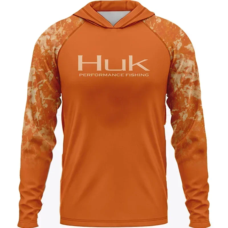 HUK Fishing Long Sleeve UPF 50 Hood Sun Protection Uv T-shirt Clothing Breathable Angling Jacket Men Fishing Wear ShirtsTop