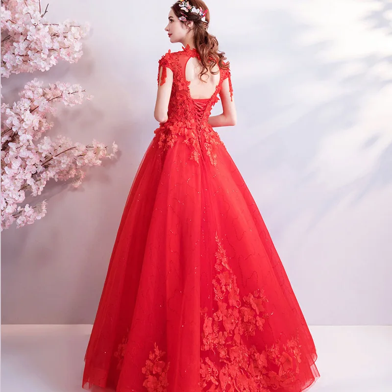 

Red Women Evening Dresses Appliques Tulle Tassel Prom Party Gowns Formal Vestido De Noche Abenkleider robes de soirée