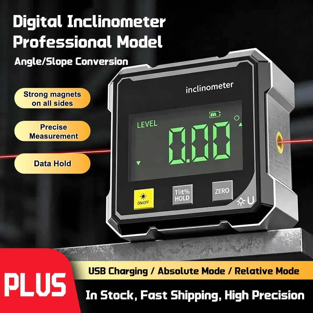Digital Inclinometer 360° Magnetic Angle Finder LCD Backlight Electronic Level Box Protractor Slope Measuring Tool for Woodworki