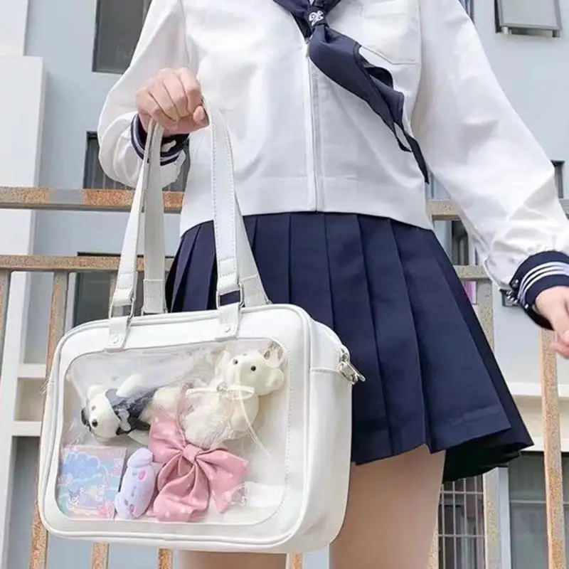 Harajuku luksusowa torba Pu Ita Crossbody kobiety słodkie torby Lolita śliczna przezroczysta kieszeń torebka na ramię w stylu japońskim