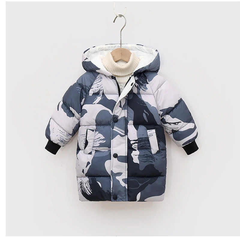 Neue 2-10 Jahre Winter Lange Jacke für Mädchen und Jungen, Outdoor-Bekleidung, Dick, Wärmeisolierend, mit Kapuze, für Kinder, Wattierte Baumwoll-Oberbekleidung – Detail 11
