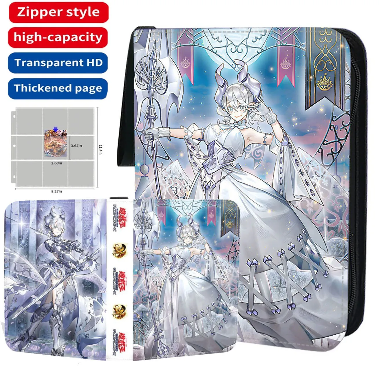 Duel Monsters Card Binder Zipper 4/9 Pocket Anime Trading Card Collection Holder Yu Gi Oh Card Album with 50 inner Pages