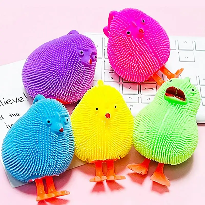 Creative LED Flashing Cute Chickens Toy Puffer Vent Ball Squeeze Anxiety Relieve Kids Toy Children Gifts