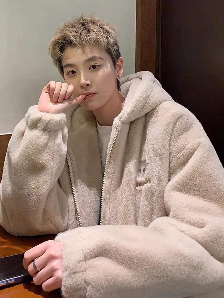 

Harbin Northeast Men's Thiened Fce Lined Cotton Jaet Winter Warm Coat Youth Casual Zipper Decorated Hooded Coat