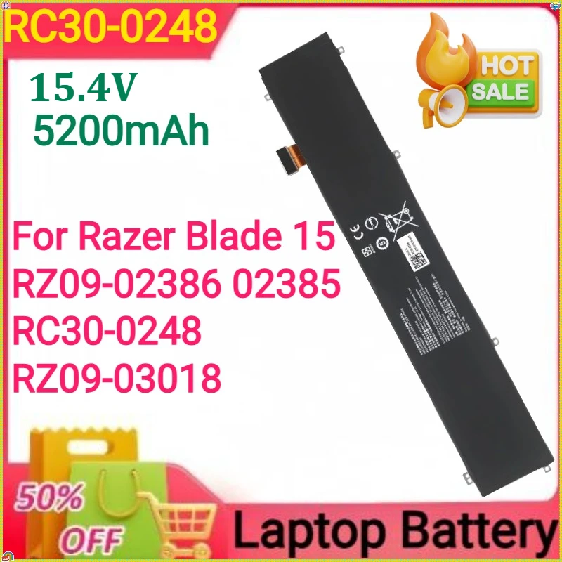 แบตเตอรี่แล็ปท็อปใหม่ RC30-0248 15.4V 5200mAh สำหรับ Razer Blade 15 RZ09-02386 RZ09-02385 RC30-0248 RZ09-03018
