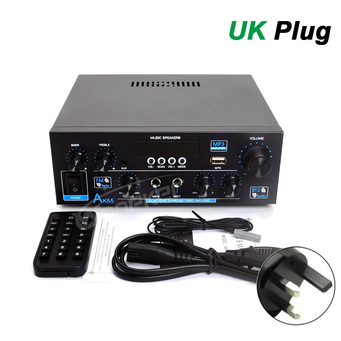 Woopker Verstärker AK55 900 W Max. 2,0 Kanal Nennleistung 70 W + 70 W Bluetooth Audio Hifi AMP Karaoke Musik Player Unterstützung 110 V 220 V 12 V 3