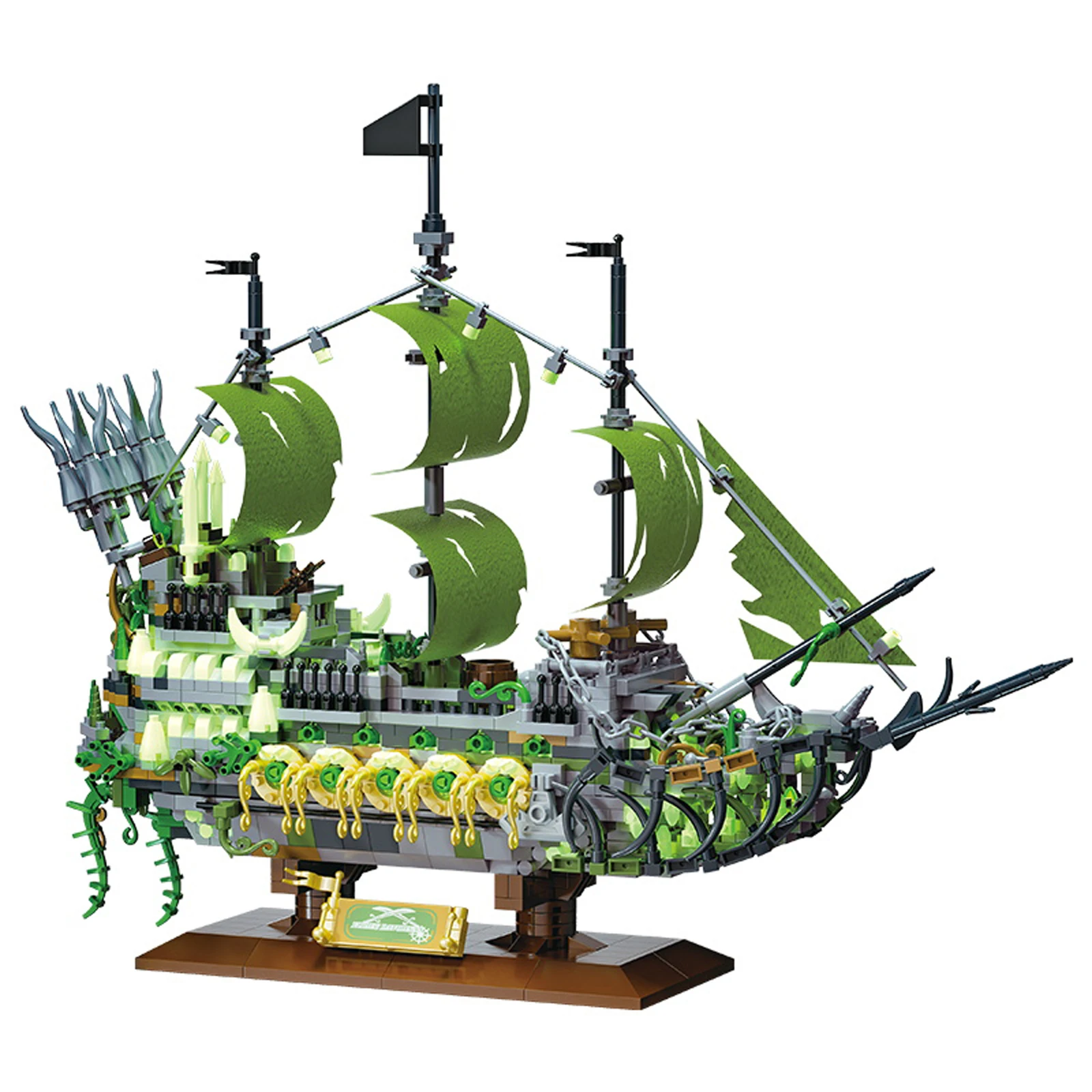 Stemedu P3129 2024PCS Bateau fantôme qui brille dans le noir, modèle de bateau pirate en micro-blocs, grand kit d'assemblage DIY détaillé et de collection