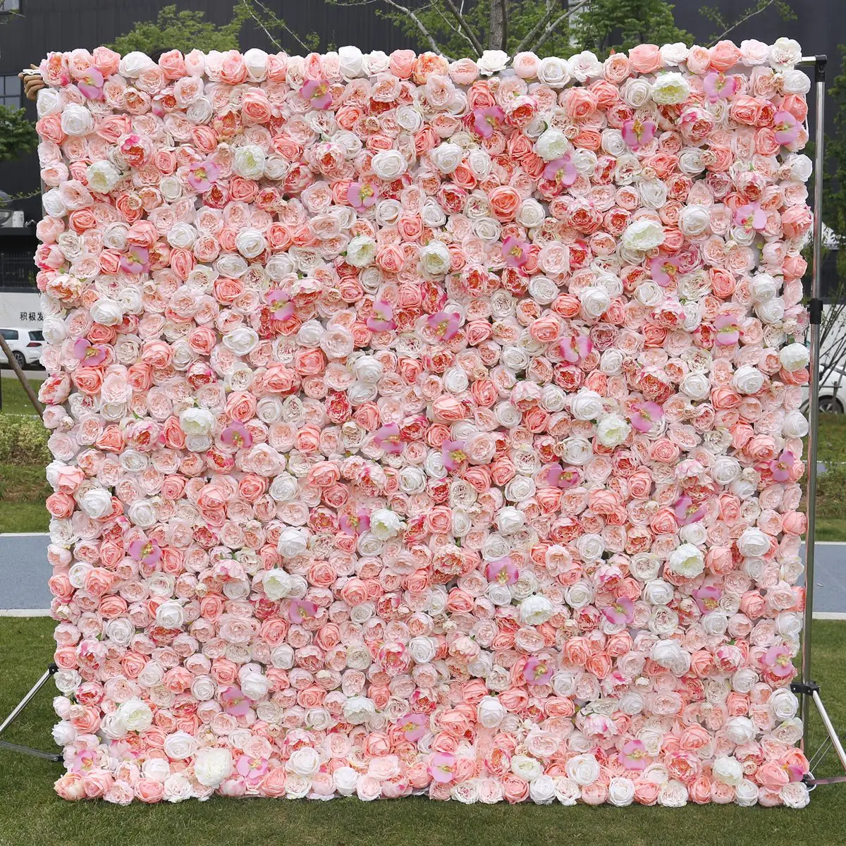 

3D Vitality powder Rose Wedding Backdrop Cloth Flower Wall Roll Up Fabric Floral Wall Arrangement Event Party Stage Props